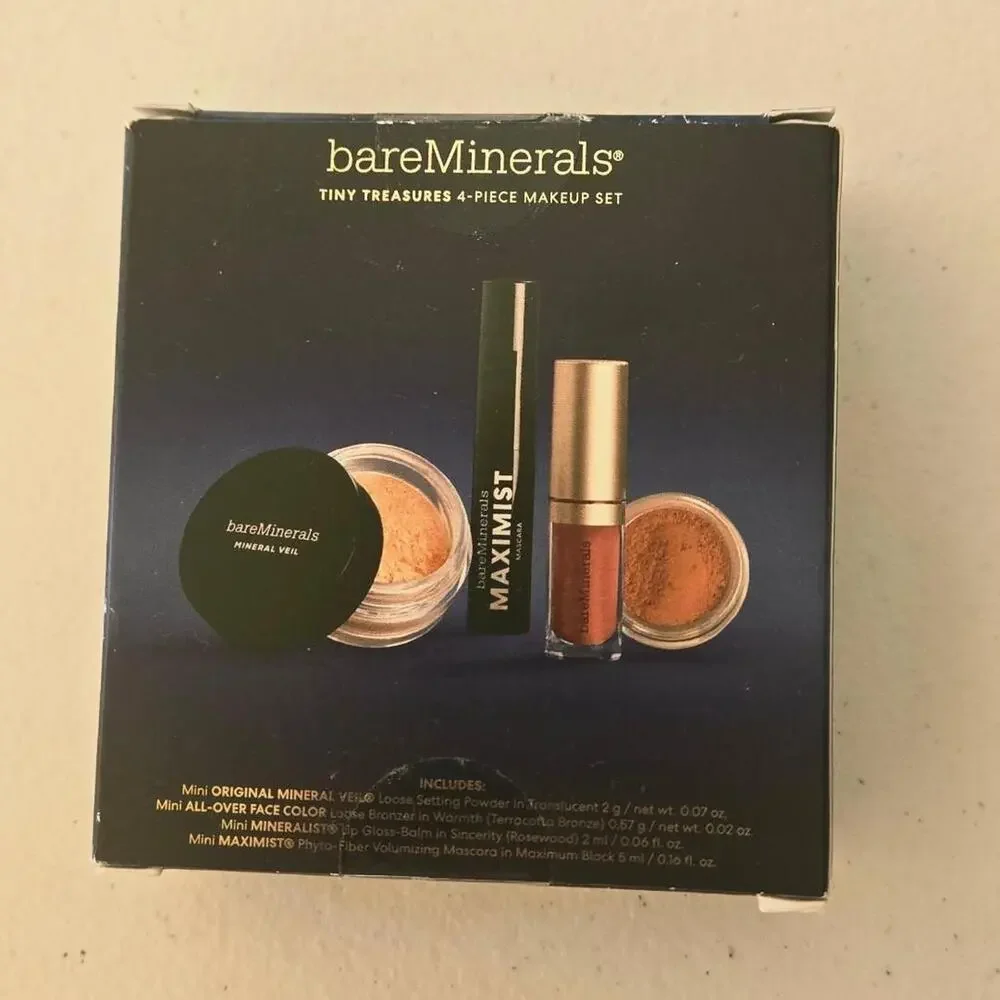 bare minerals new mini makeup set lip gloss, bronzer, setting powder mascara